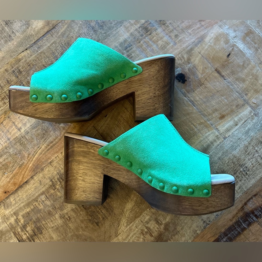 Sam Edelman Clog Womens 8 Josselyn Studs Suede Platform Shoe Slip On Chunky